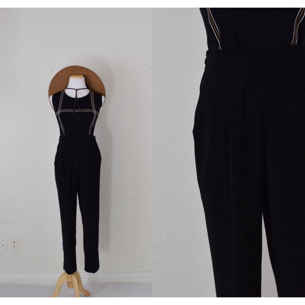 Vintage‎ 80s Black Pleated Polyester/Spandex  pants size 6P | 24-30 waist